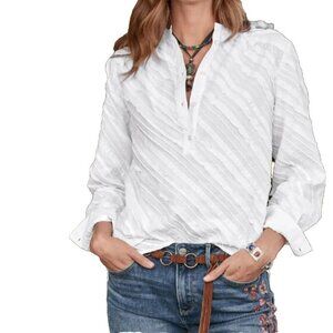 Sundance Snow Cloud Women Popover Top Blouse Shirt Size S White Cotton Long/Sle